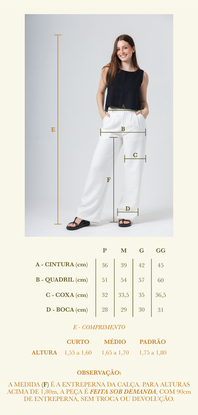 Calça Alfaiataria Milão Feminina Cintura Média — 4 Comprimentos