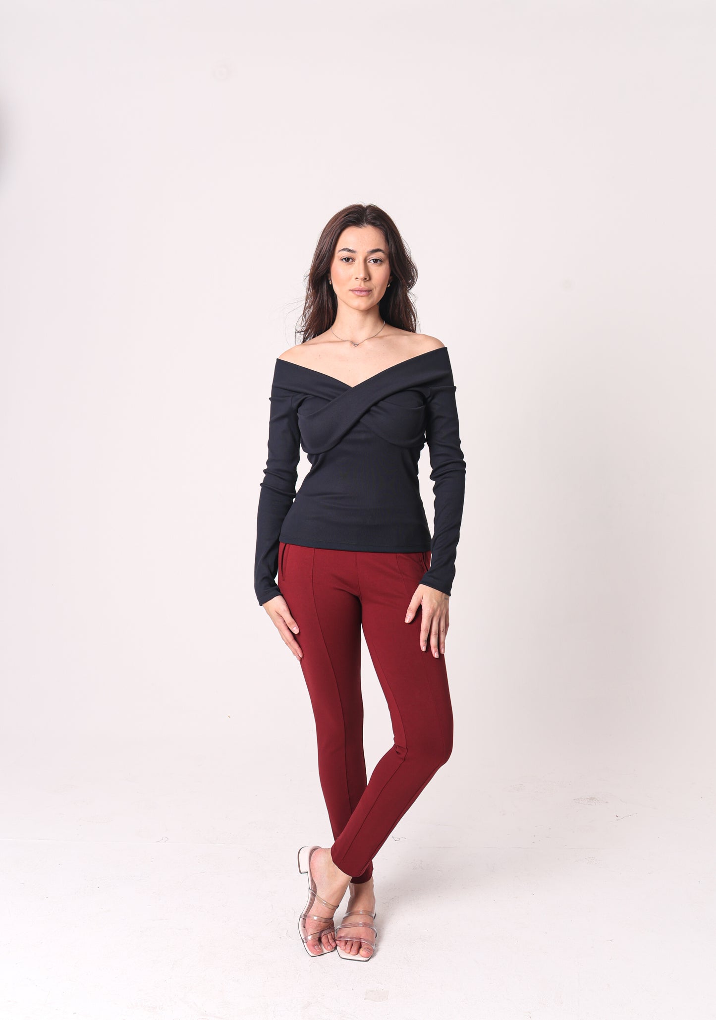 Blusa Mari Feminina Ombro a Ombro em Poliamida Canelada