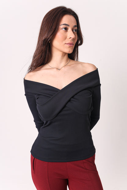 Blusa Mari Feminina Ombro a Ombro em Poliamida Canelada